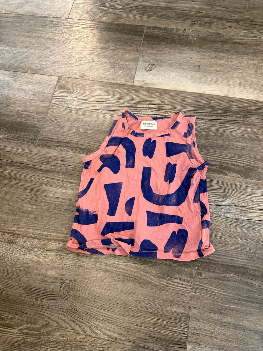 Bobo Choses Coral Pink Tank with Navy Abstract Shapes